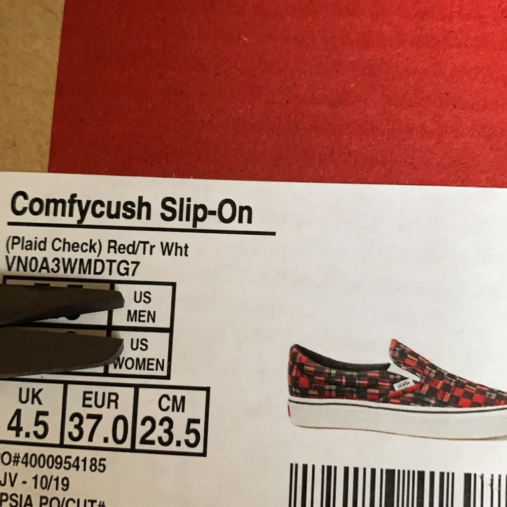 VANS COMFYCUSH SLIP ON PLAID CHECK RED/TRWHT WMNS - Picture 16 of 16